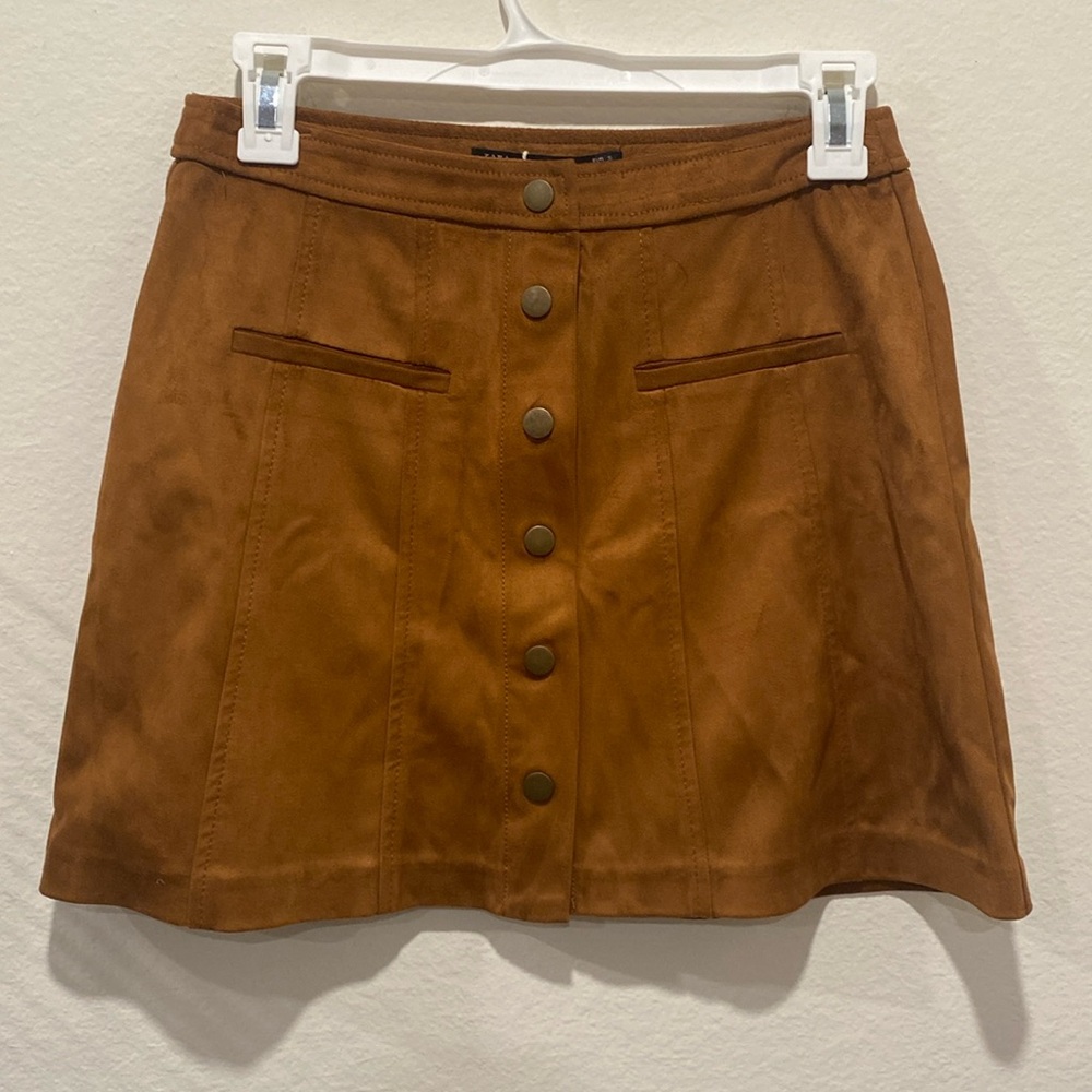 NWT Zara Button Front Faux Suede Skirt